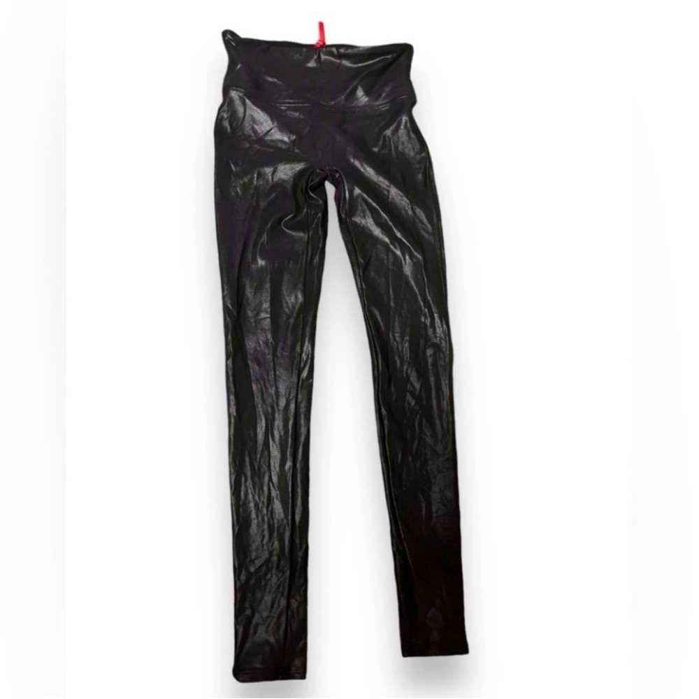 SPANX Faux Leather Leggings Shiny Black High Rise Shaping Size XS